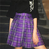 Purple Pleated Plaid Mini Skirt