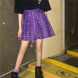 Purple Pleated Plaid Mini Skirt