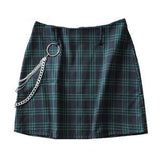 High Waisted Plaid Mini Skirt With Chain