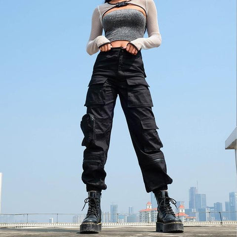 High Waisted Black Cargo Pants