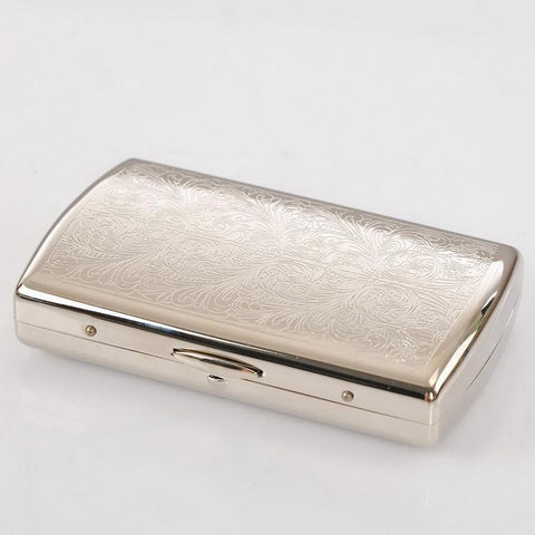 White Copper Engraved Cigarette Case - Holds 12